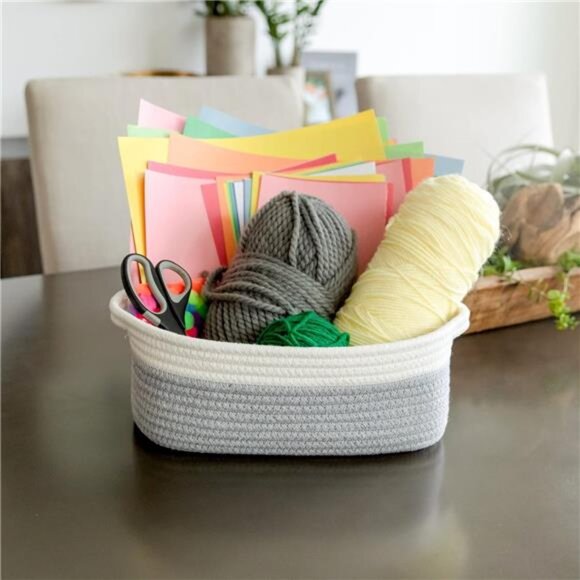 5-Piece Rectangle Storage Basket Set- Natural Cotton Rope Woven - Picture 6 of 7